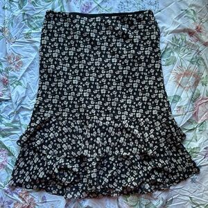 Vintage Chaps flowy floral midi flounce skirt with ruffles, size medium